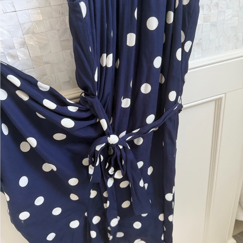 Large Anthropologie Maddie halter romper Navy blue White Polka Dot shorts - Picture 5 of 16